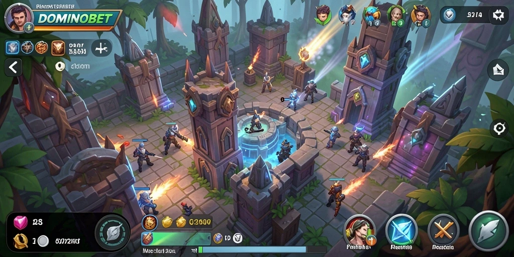 Gameplay menara pertahanan seru di DOMINOBET, menampilkan strategi mendalam.