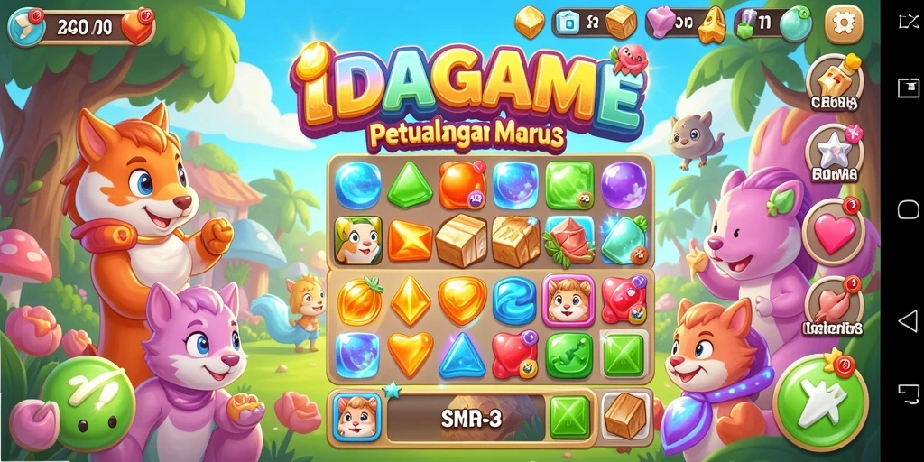 Tampilan menarik gameplay IDAGAME dalam genre Match-3.