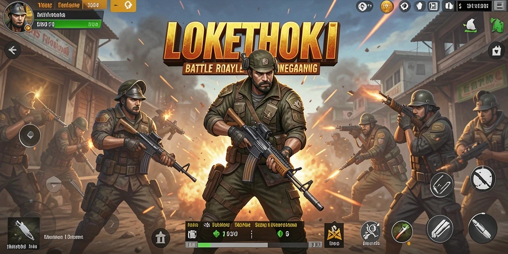 Tampilan gameplay Battle Royale yang mendebarkan di LOKETHOKI.