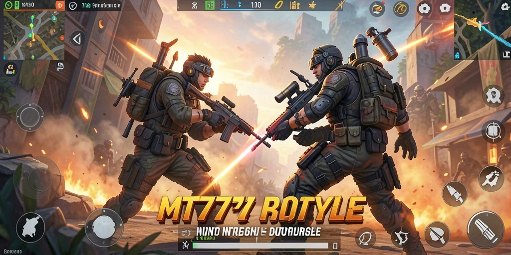 Tampilan gameplay seru MT777 dalam pertempuran Battle Royale.