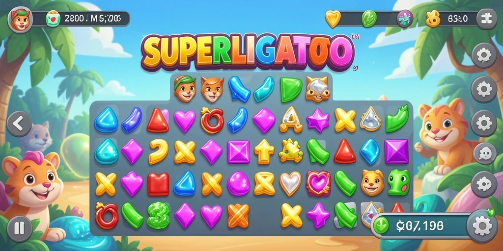 Tampilan menarik gameplay SUPERLIGATOTO dalam aksi Match-3.